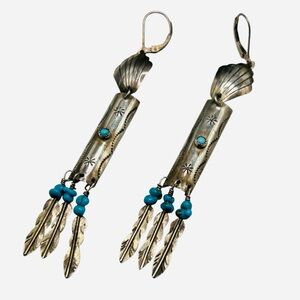 Vintage Native American Turquoise Sterling Dangle Earrings